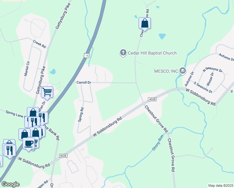 map of restaurants, bars, coffee shops, grocery stores, and more near 700 W Siddonsburg Rd in Dillsburg
