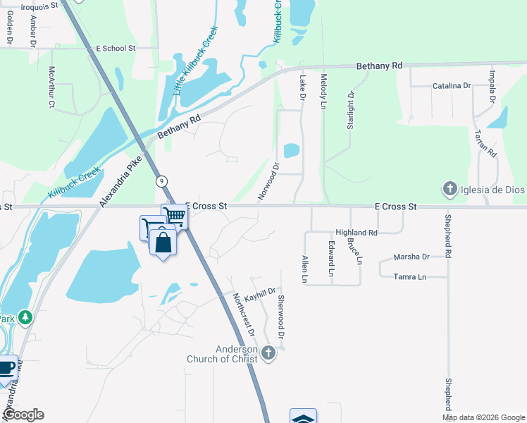 map of restaurants, bars, coffee shops, grocery stores, and more near 2017 Norwood Drive in Anderson