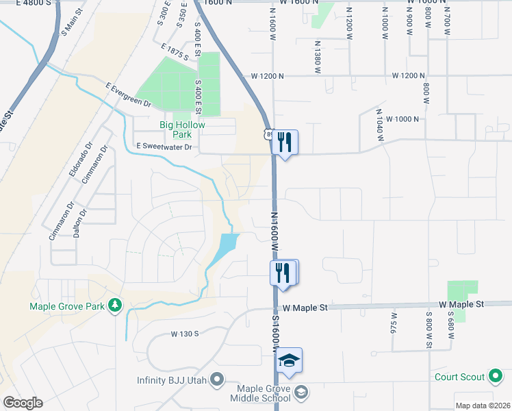 map of restaurants, bars, coffee shops, grocery stores, and more near 425 North 1600 West in Mapleton