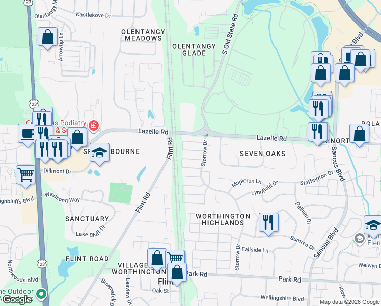 map of restaurants, bars, coffee shops, grocery stores, and more near 531 Ramonford Court in Westerville