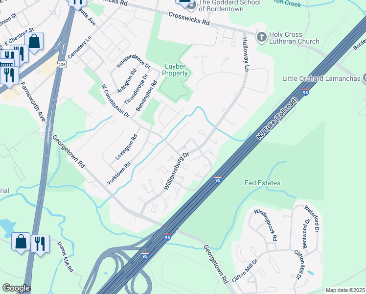 map of restaurants, bars, coffee shops, grocery stores, and more near 31 Gloucester Court in Bordentown