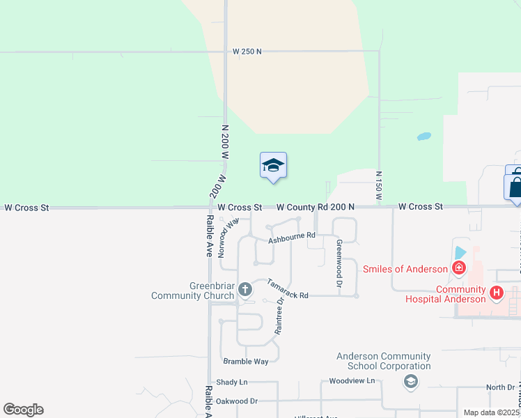 map of restaurants, bars, coffee shops, grocery stores, and more near 2211 West Cross Street in Anderson