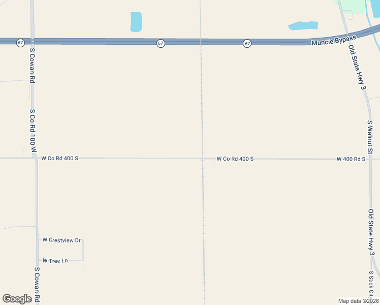 map of restaurants, bars, coffee shops, grocery stores, and more near 580 West 400 Road South in Muncie