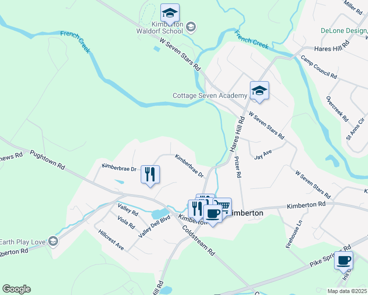 map of restaurants, bars, coffee shops, grocery stores, and more near 111 Kimberbrae Drive in Phoenixville