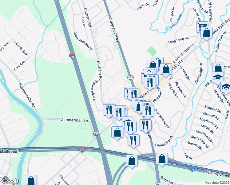 map of restaurants, bars, coffee shops, grocery stores, and more near 2180 Veterans Highway in Levittown