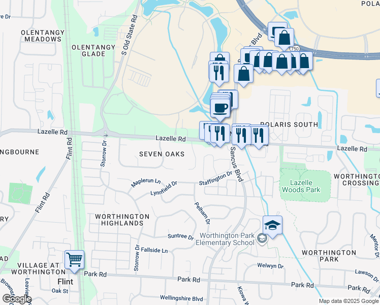 map of restaurants, bars, coffee shops, grocery stores, and more near 439 Lazelle Road in Westerville