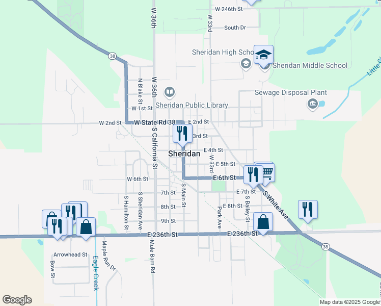 map of restaurants, bars, coffee shops, grocery stores, and more near in Sheridan