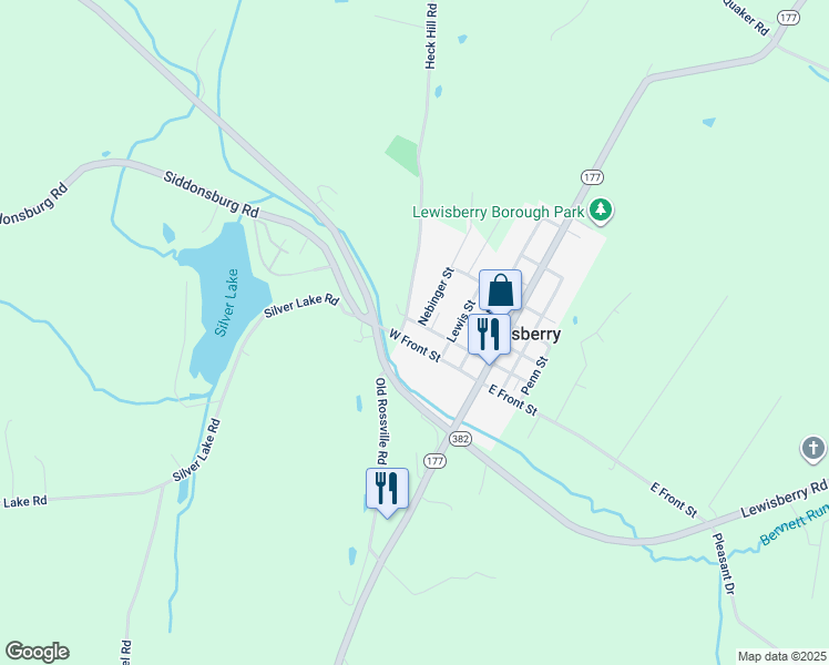 map of restaurants, bars, coffee shops, grocery stores, and more near 313 West Front Street in Lewisberry