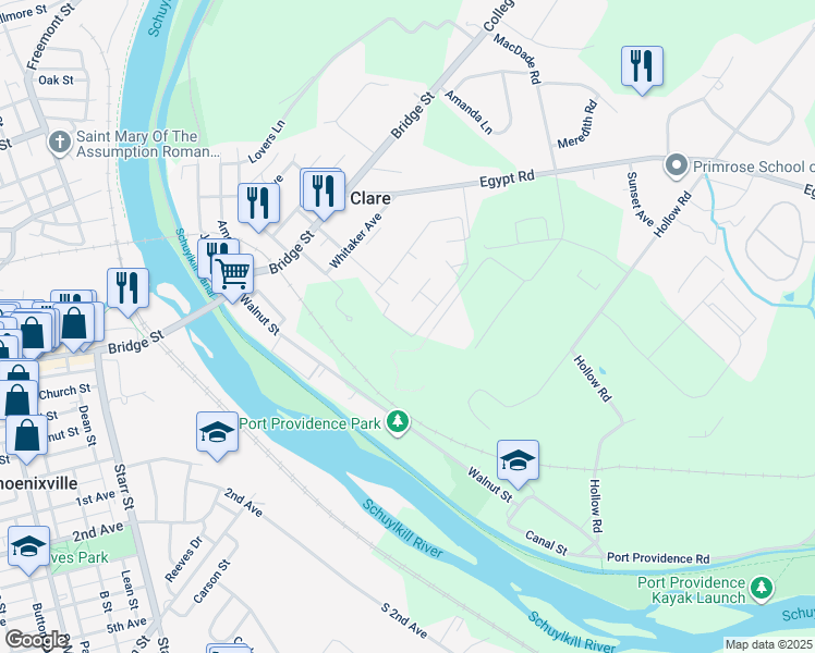 map of restaurants, bars, coffee shops, grocery stores, and more near 1501 Meadowview Lane in Mont Clare