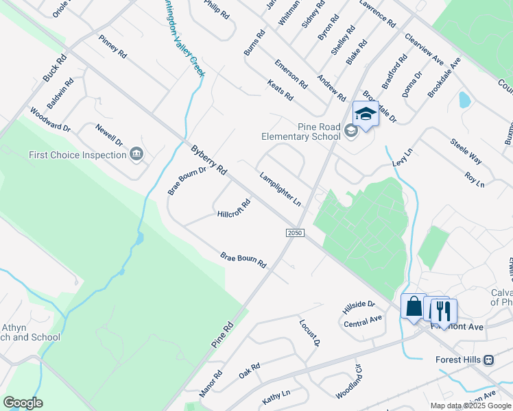 map of restaurants, bars, coffee shops, grocery stores, and more near 3488 Hillcroft Road in Montgomery County