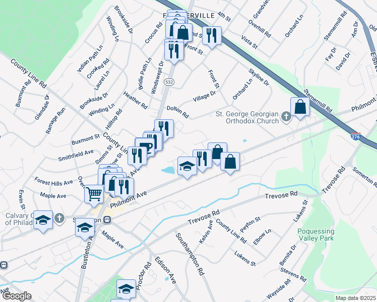 map of restaurants, bars, coffee shops, grocery stores, and more near 50 Lilly Drive in Feasterville-Trevose