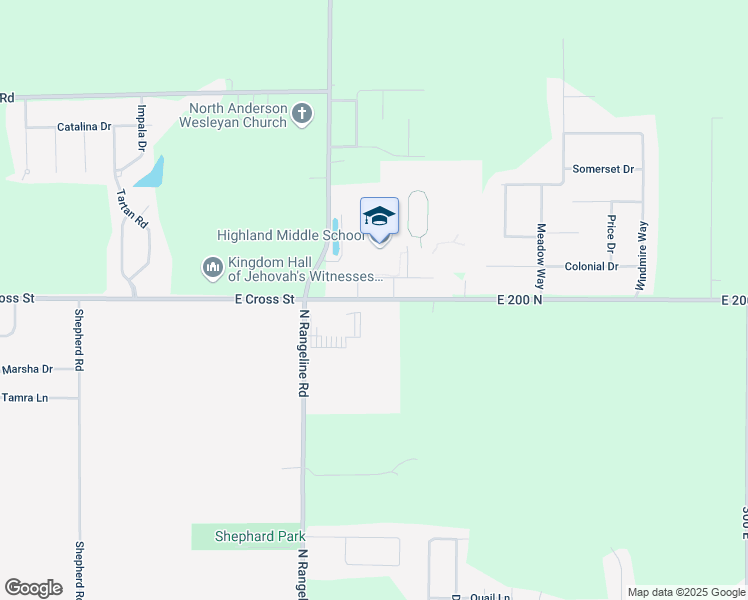 map of restaurants, bars, coffee shops, grocery stores, and more near 2108 East 200 North in Anderson