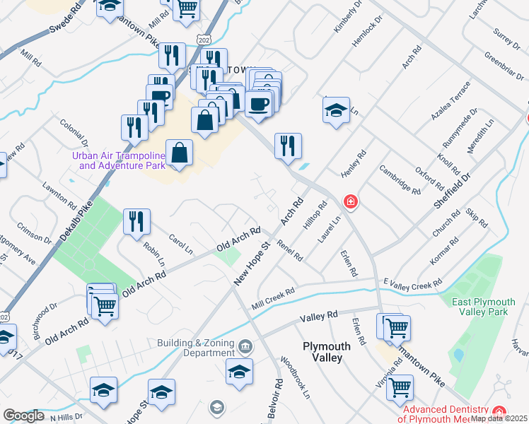map of restaurants, bars, coffee shops, grocery stores, and more near 120 Susan Constant Court in Norristown