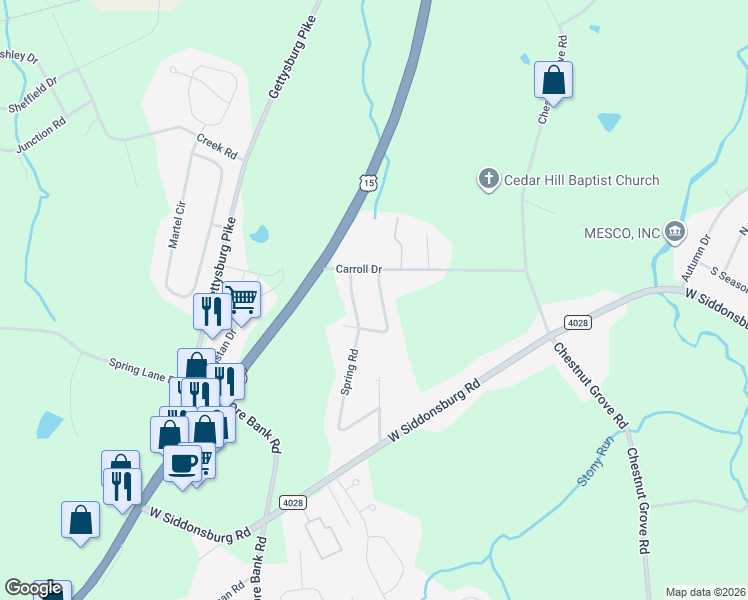 map of restaurants, bars, coffee shops, grocery stores, and more near 106 Locust Way in Dillsburg