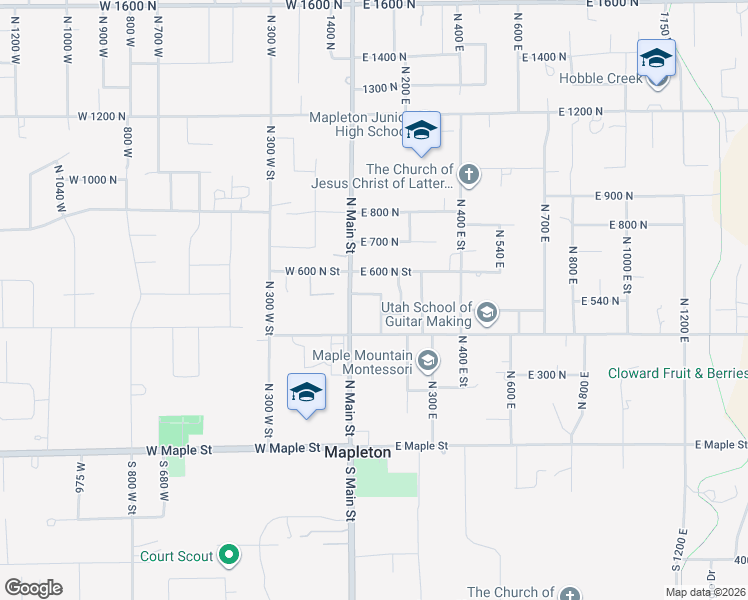 map of restaurants, bars, coffee shops, grocery stores, and more near 84 East 530 North Street in Mapleton