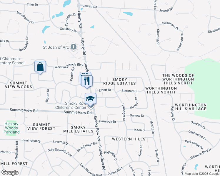 map of restaurants, bars, coffee shops, grocery stores, and more near 1940 Elbert Drive in Powell