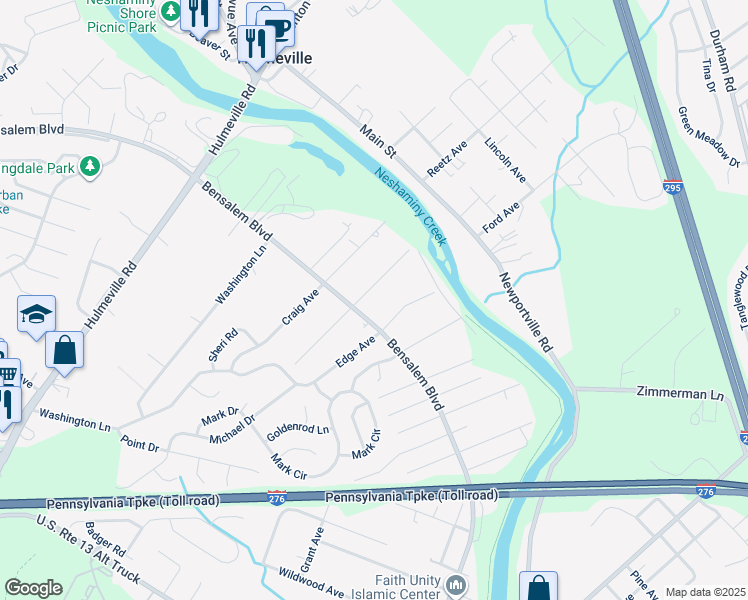 map of restaurants, bars, coffee shops, grocery stores, and more near 6327 Garrett Avenue in Bensalem