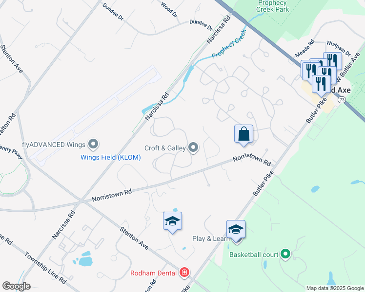 map of restaurants, bars, coffee shops, grocery stores, and more near 238 Copper Beech Drive in Blue Bell