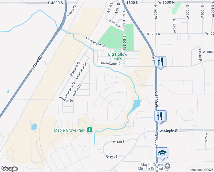 map of restaurants, bars, coffee shops, grocery stores, and more near 2227 Fortune Lane in Springville