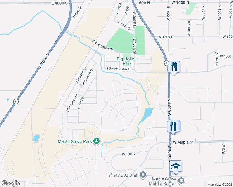 map of restaurants, bars, coffee shops, grocery stores, and more near 2025 West 800 North in Mapleton