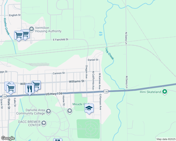 map of restaurants, bars, coffee shops, grocery stores, and more near 201 Oregon Avenue in Danville