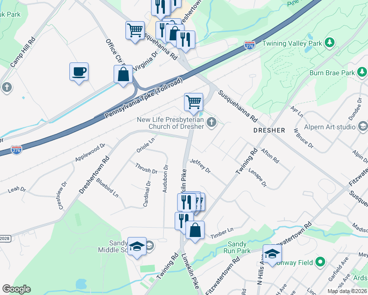 map of restaurants, bars, coffee shops, grocery stores, and more near 1960 Limekiln Pike in Montgomery County