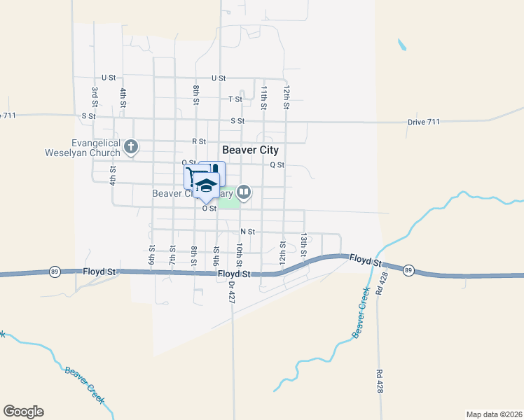 map of restaurants, bars, coffee shops, grocery stores, and more near 1100 O Street in Beaver City