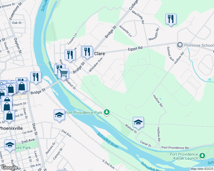 map of restaurants, bars, coffee shops, grocery stores, and more near in Phoenixville
