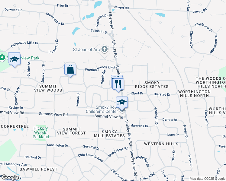 map of restaurants, bars, coffee shops, grocery stores, and more near 8760 Winooski Street in Powell