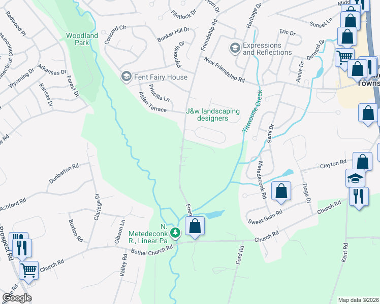 map of restaurants, bars, coffee shops, grocery stores, and more near 283 Friendship Road in Howell Township