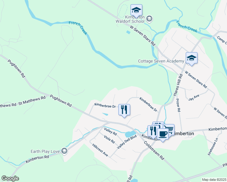 map of restaurants, bars, coffee shops, grocery stores, and more near 107 Brian Way in Phoenixville