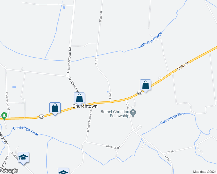 map of restaurants, bars, coffee shops, grocery stores, and more near 111 Water Street in Narvon