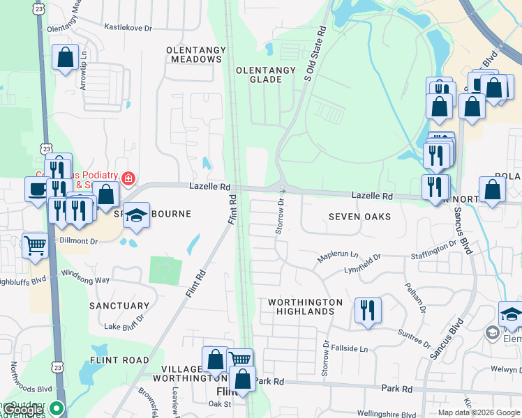 map of restaurants, bars, coffee shops, grocery stores, and more near 531 Ramonford Court in Westerville