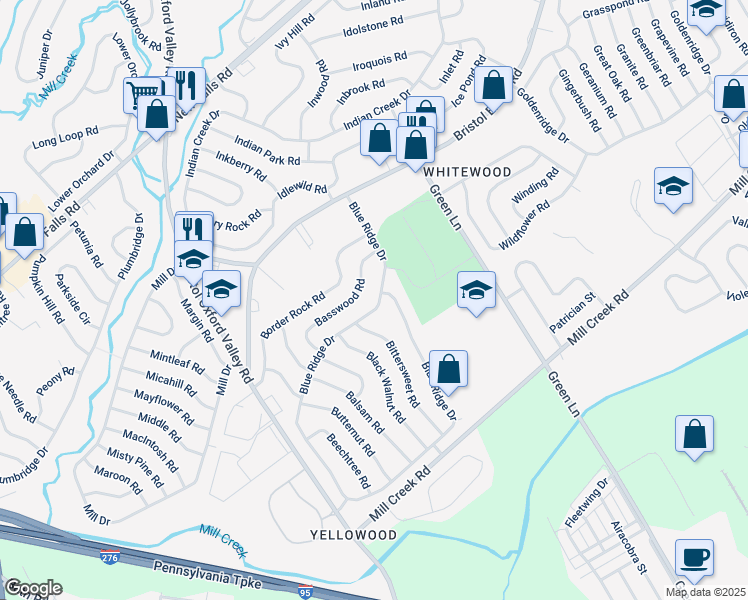 map of restaurants, bars, coffee shops, grocery stores, and more near 70 Blue Ridge Drive in Levittown