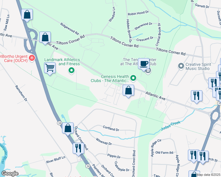 map of restaurants, bars, coffee shops, grocery stores, and more near 1919 Atlantic Avenue in Manasquan
