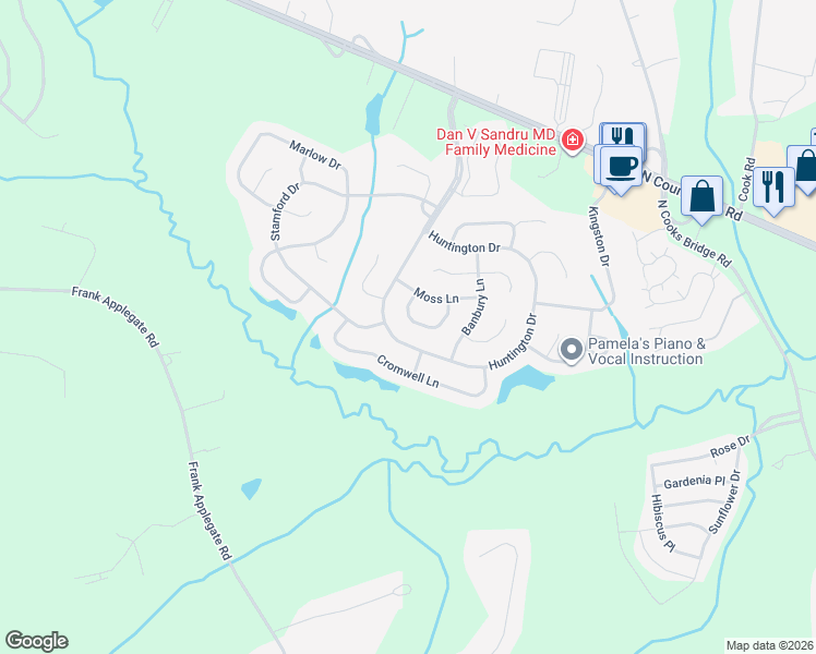 map of restaurants, bars, coffee shops, grocery stores, and more near 16 Banstead Way in Jackson Township