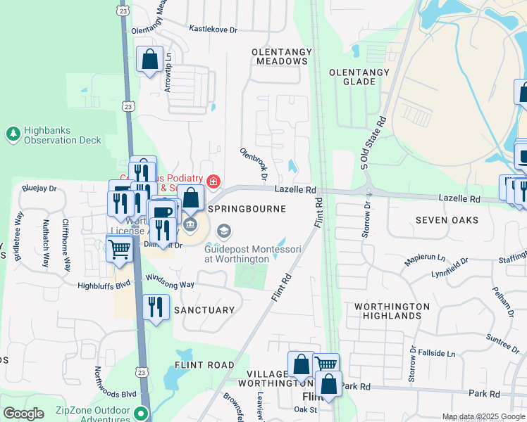 map of restaurants, bars, coffee shops, grocery stores, and more near 305 Quail Haven Drive in Columbus
