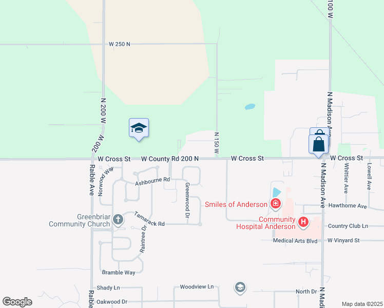 map of restaurants, bars, coffee shops, grocery stores, and more near 1836 West Cross Street in Anderson