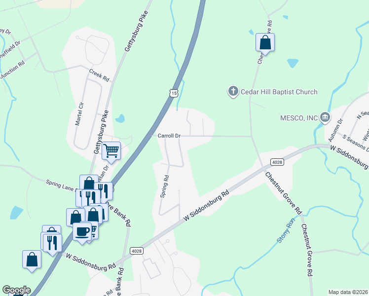 map of restaurants, bars, coffee shops, grocery stores, and more near 106 Locust Way in Dillsburg