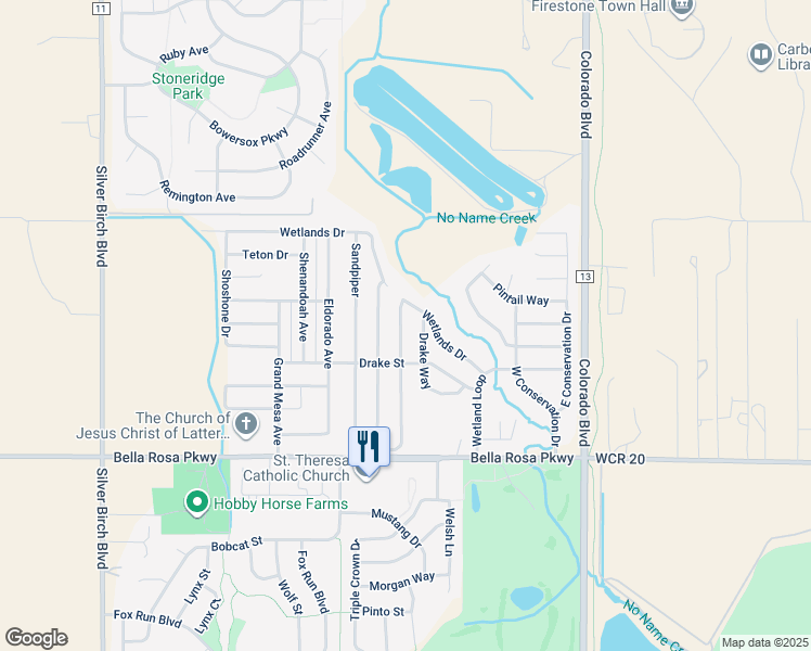 map of restaurants, bars, coffee shops, grocery stores, and more near 9140 Harlequin Circle in Longmont