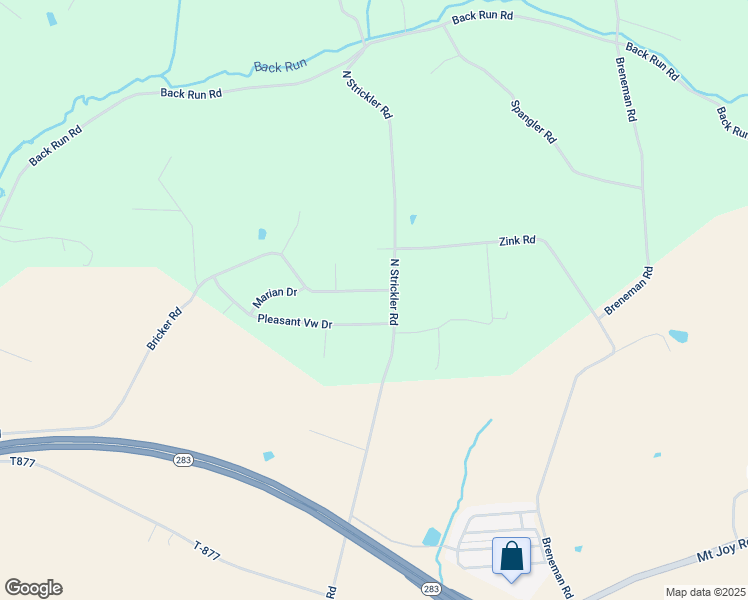 map of restaurants, bars, coffee shops, grocery stores, and more near 3023 Bricker Road in Manheim