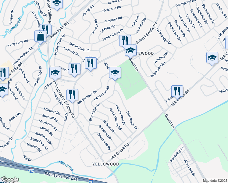 map of restaurants, bars, coffee shops, grocery stores, and more near 70 Blue Ridge Drive in Levittown