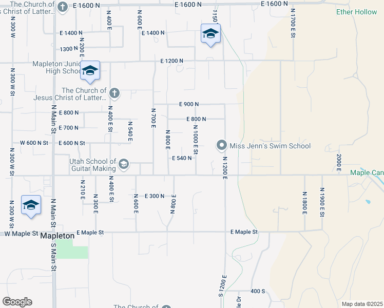 map of restaurants, bars, coffee shops, grocery stores, and more near 975 East 540 North in Mapleton