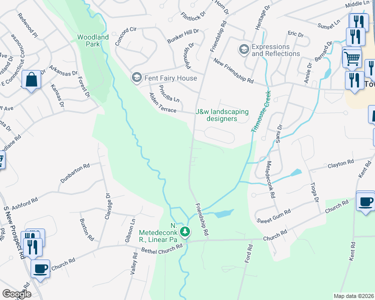 map of restaurants, bars, coffee shops, grocery stores, and more near 283 Friendship Road in Howell Township