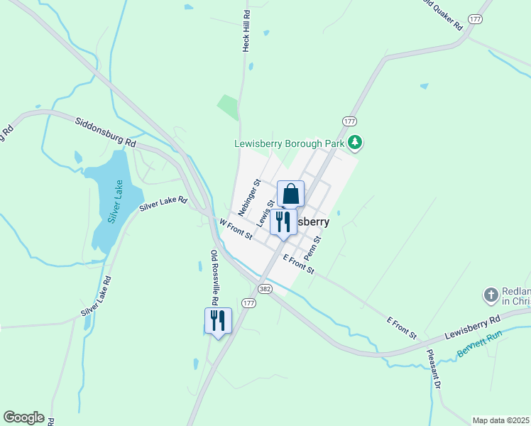 map of restaurants, bars, coffee shops, grocery stores, and more near Lewis Street in Lewisberry