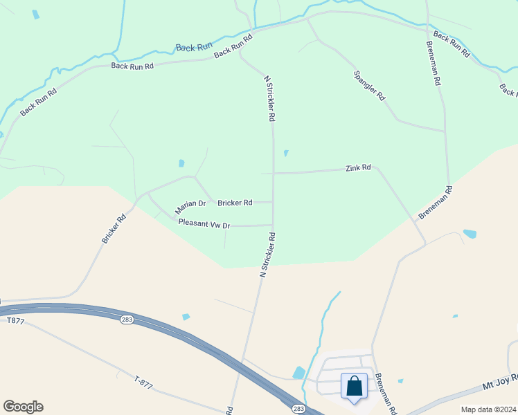 map of restaurants, bars, coffee shops, grocery stores, and more near 3023 Bricker Road in Manheim