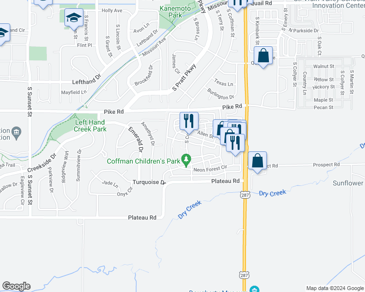 map of restaurants, bars, coffee shops, grocery stores, and more near 927 Tempted Ways Drive in Longmont