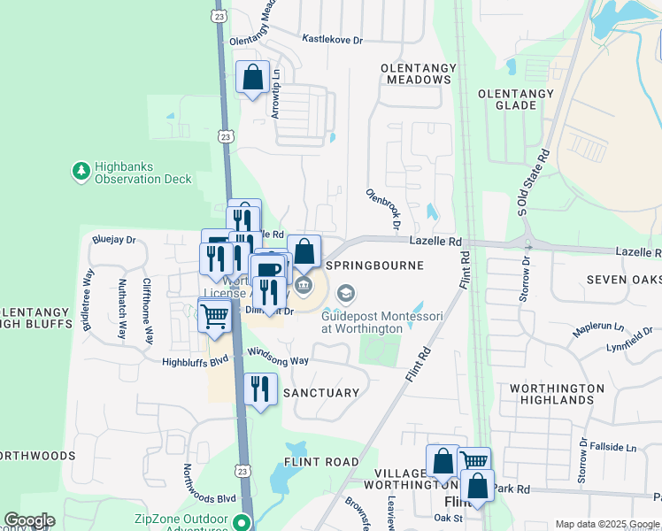 map of restaurants, bars, coffee shops, grocery stores, and more near 205 Quail Haven Drive in Columbus