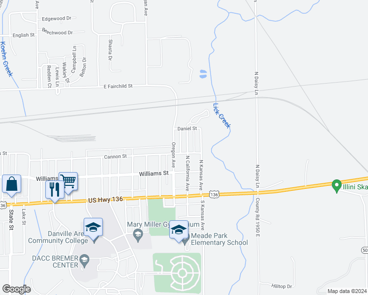 map of restaurants, bars, coffee shops, grocery stores, and more near 201-299 Oregon Avenue in Danville