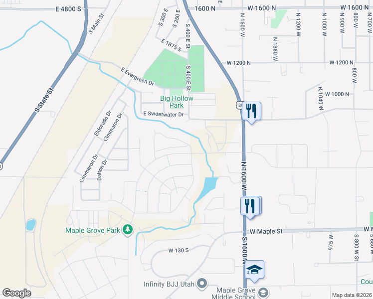 map of restaurants, bars, coffee shops, grocery stores, and more near 2033 Fortune Lane in Mapleton